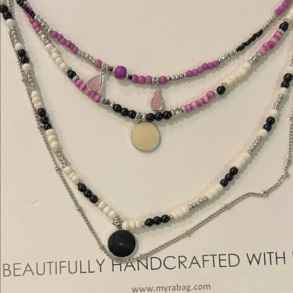 Myra Bag Pink and Black Beaded Necklace - Picture 2 of 4